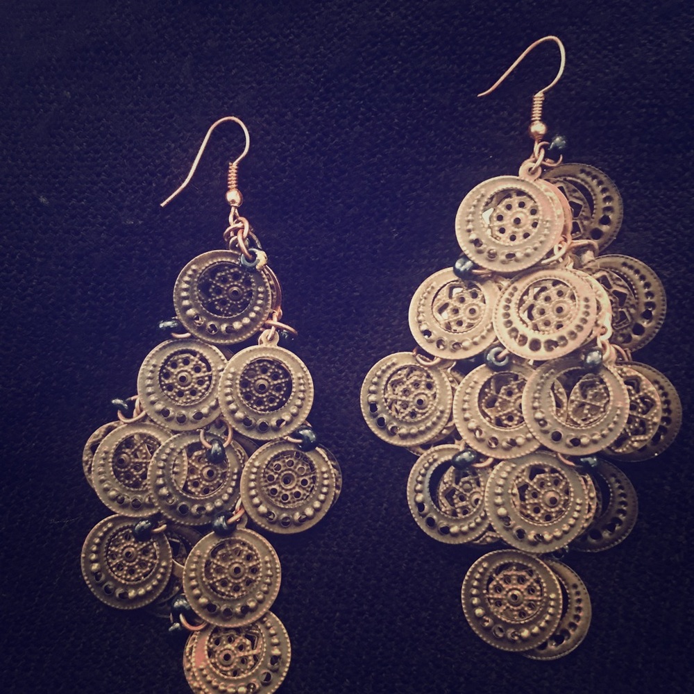 Handmade waterfall bronze earrings